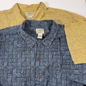 (Lot of 2) Vintage L.L. Bean Patterned Buttondown Shirt Blue Yellow Mens XXLT